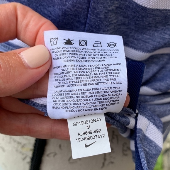 NIKE DRI-FIT Sleeveless Striped Golf Polo - Heathered Blue/White - Picture 15 of 16